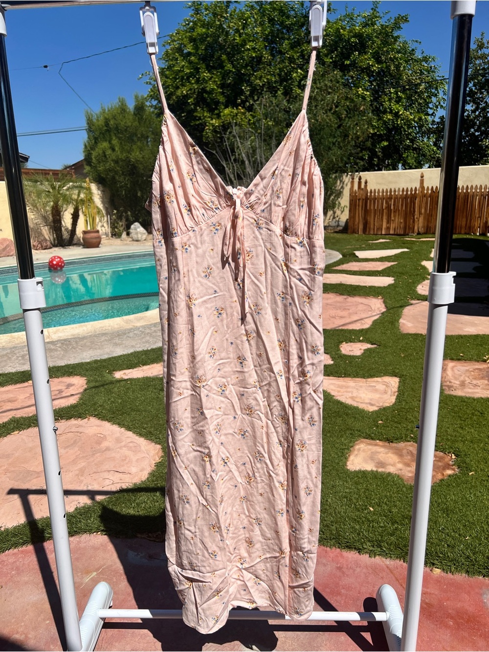 Forever 21 Light Pink Floral Slip Dress with Tie Front